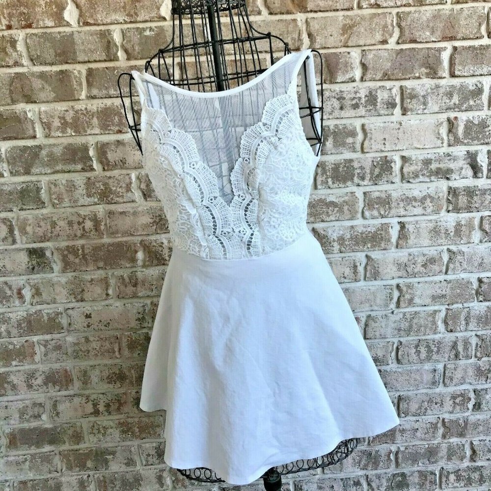 Lulus White Sleeveless Skater Dress Girls Medium Back Zip Sheer Netting …